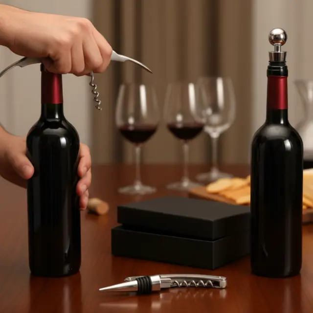 Set de vino 2 accesorios con caja