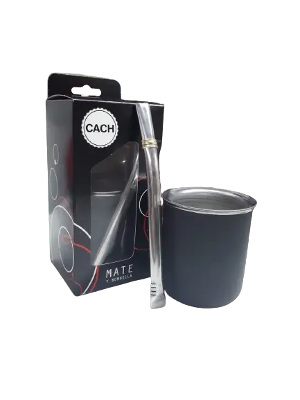 Pack “CACH” mate vaso blanco con bombilla acero