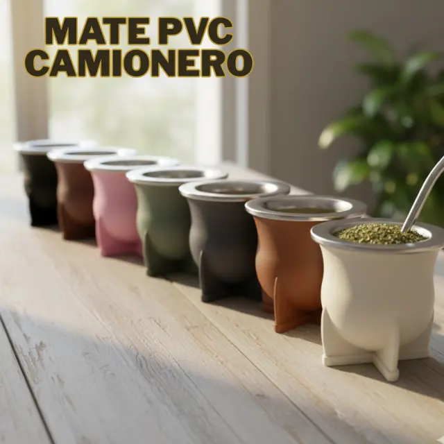 Mate camionero negro pvc con virola de acero