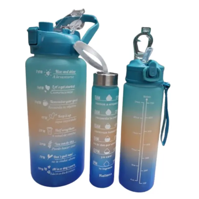 Set de 3 botellas motivacionales tricolor