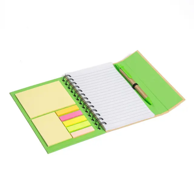 Descripción: Cuaderno ecológico espiralado, provee un bolígrafo ecológico de 14cm, block rayado de 7…