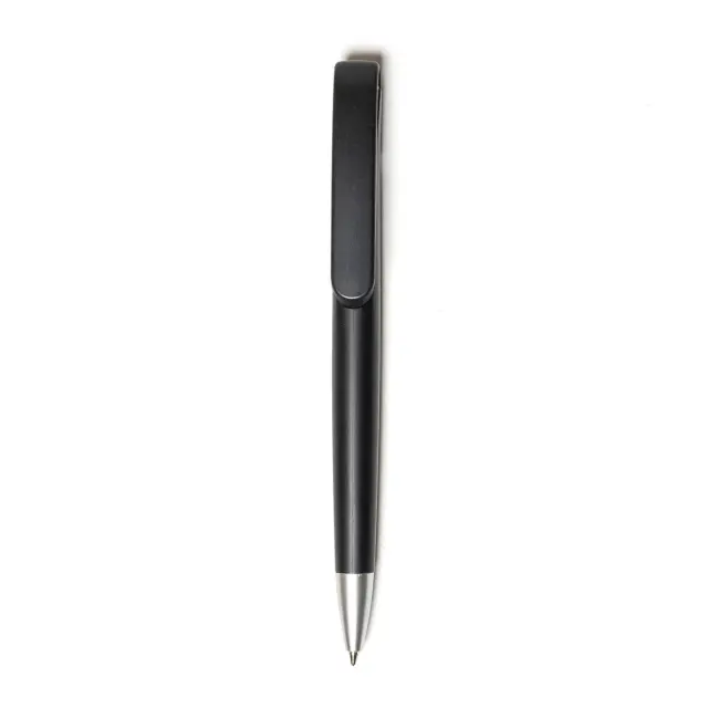 Bolígrafo retractil clip curvo.